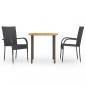 Preview: ARDEBO.de - 3-tlg. Garten-Essgruppe Poly Rattan Schwarz