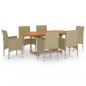 Preview: 7-tlg. Garten-Essgruppe Poly Rattan Beige