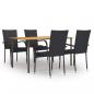 Preview: ARDEBO.de - 5-tlg. Garten-Essgruppe Poly Rattan Schwarz