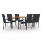 Preview: ARDEBO.de - 7-tlg. Garten-Essgruppe Poly Rattan Schwarz