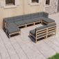 Preview: ARDEBO.de - 9-tlg. Garten-Lounge-Set mit Kissen Massivholz Kiefer