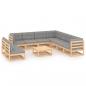 Preview: ARDEBO.de - 10-tlg. Garten-Lounge-Set mit Kissen Massivholz Kiefer