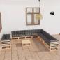 Preview: ARDEBO.de - 12-tlg. Garten-Lounge-Set mit Kissen Massivholz Kiefer