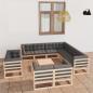 Preview: ARDEBO.de - 12-tlg. Garten-Lounge-Set mit Kissen Massivholz Kiefer