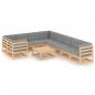 Preview: ARDEBO.de - 10-tlg. Garten-Lounge-Set mit Kissen Massivholz Kiefer