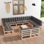 Preview: ARDEBO.de - 12-tlg. Garten-Lounge-Set mit Kissen Massivholz Kiefer