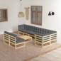 Preview: ARDEBO.de - 9-tlg. Garten-Lounge-Set mit Kissen Massivholz Kiefer