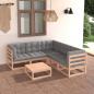 Preview: ARDEBO.de - 6-tlg. Garten-Lounge-Set mit Kissen Massivholz Kiefer