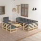 Preview: ARDEBO.de - 9-tlg. Garten-Lounge-Set mit Kissen Massivholz Kiefer