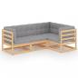 Preview: ARDEBO.de - 4-tlg. Garten-Lounge-Set mit Kissen Kiefer Massivholz