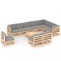 Preview: ARDEBO.de - 11-tlg. Garten-Lounge-Set mit Kissen Kiefer Massivholz