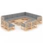 Preview: ARDEBO.de - 13-tlg. Garten-Lounge-Set mit Kissen Massivholz Kiefer