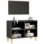 Preview: TV-Schrank mit Massivholz-Beinen Hochglanz-Grau 69,5x30x50 cm