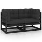 Preview: ARDEBO.de - Gartensofa 2-Sitzer mit Kissen Schwarz Kiefer Massivholz