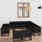 Preview: ARDEBO.de - 11-tlg. Garten-Lounge-Set mit Kissen Schwarz Kiefer Massivholz