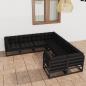 Preview: ARDEBO.de - 8-tlg. Garten-Lounge-Set mit Kissen Schwarz Massivholz Kiefer