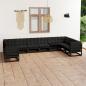 Preview: ARDEBO.de - 10-tlg. Garten-Lounge-Set mit Kissen Schwarz Massivholz Kiefer