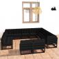 Preview: ARDEBO.de - 12-tlg. Garten-Lounge-Set mit Kissen Schwarz Massivholz Kiefer