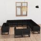 Preview: ARDEBO.de - 12-tlg. Garten-Lounge-Set mit Kissen Schwarz Massivholz Kiefer