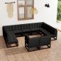 Preview: ARDEBO.de - 11-tlg. Garten-Lounge-Set mit Kissen Schwarz Kiefer Massivholz