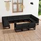 Preview: ARDEBO.de - 13-tlg. Garten-Lounge-Set mit Kissen Schwarz Massivholz Kiefer