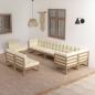 Preview: ARDEBO.de - 9-tlg. Garten-Lounge-Set mit Kissen Massivholz Kiefer