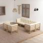 Preview: ARDEBO.de - 7-tlg. Garten-Lounge-Set mit Kissen Massivholz Kiefer