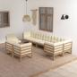 Preview: ARDEBO.de - 9-tlg. Garten-Lounge-Set mit Kissen Massivholz Kiefer