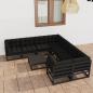 Preview: ARDEBO.de - 9-tlg. Garten-Lounge-Set mit Kissen Schwarz Massivholz Kiefer