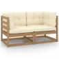 Preview: ARDEBO.de - Gartensofa 2-Sitzer mit Kissen Honigbraun Massivholz Kiefer