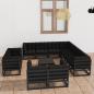 Preview: ARDEBO.de - 12-tlg. Garten-Lounge-Set mit Kissen Schwarz Massivholz Kiefer