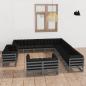 Preview: ARDEBO.de - 13-tlg. Garten-Lounge-Set mit Kissen Grau Massivholz Kiefer