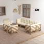 Preview: ARDEBO.de - 8-tlg. Garten-Lounge-Set mit Kissen Massivholz Kiefer