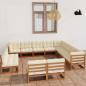 Preview: ARDEBO.de - 12-tlg. Garten-Lounge-Set mit Kissen Honigbraun Massivholz