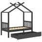 Preview: Kinderbett mit Schublade Dunkelgrau Massivholz Kiefer 70x140 cm