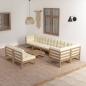 Preview: ARDEBO.de - 9-tlg. Garten-Lounge-Set mit Kissen Massivholz Kiefer