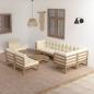 Preview: ARDEBO.de - 9-tlg. Garten-Lounge-Set mit Kissen Massivholz Kiefer