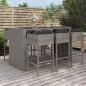 Preview: ARDEBO.de - 7-tlg. Gartenbar-Set mit Kissen Grau Poly Rattan