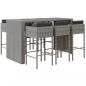 Preview: 7-tlg. Gartenbar-Set mit Kissen Grau Poly Rattan