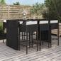 Preview: ARDEBO.de - 7-tlg. Gartenbar-Set mit Kissen Schwarz Poly Rattan