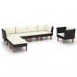 Preview: ARDEBO.de - 7-tlg. Garten-Lounge-Set Poly Rattan Eukalyptusholz Schwarz