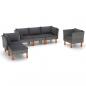 Preview: ARDEBO.de - 6-tlg. Garten-Lounge-Set Poly Rattan und Eukalyptusholz Grau