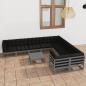 Preview: ARDEBO.de - 10-tlg. Garten-Lounge-Set mit Kissen Grau Massivholz Kiefer