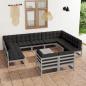 Preview: ARDEBO.de - 12-tlg. Garten-Lounge-Set mit Kissen Grau Massivholz Kiefer