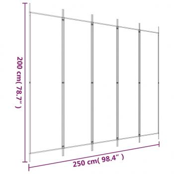 5-tlg. Paravent Weiß 250x200 cm Stoff