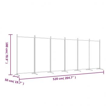 6-tlg. Paravent Weiß 520x180 cm Stoff