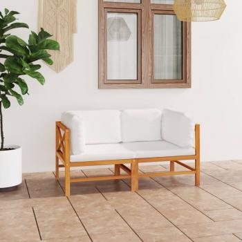 ARDEBO.de - 2-Sitzer-Gartensofa mit Creme Kissen Massivholz Teak