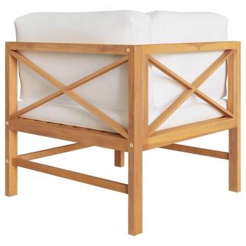 2-Sitzer-Gartensofa mit Creme Kissen Massivholz Teak