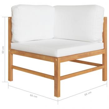 2-Sitzer-Gartensofa mit Creme Kissen Massivholz Teak