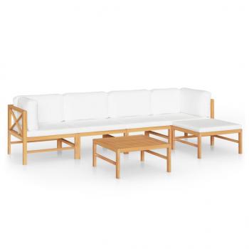 6-tlg. Garten-Lounge-Set mit Creme Kissen Massivholz Teak